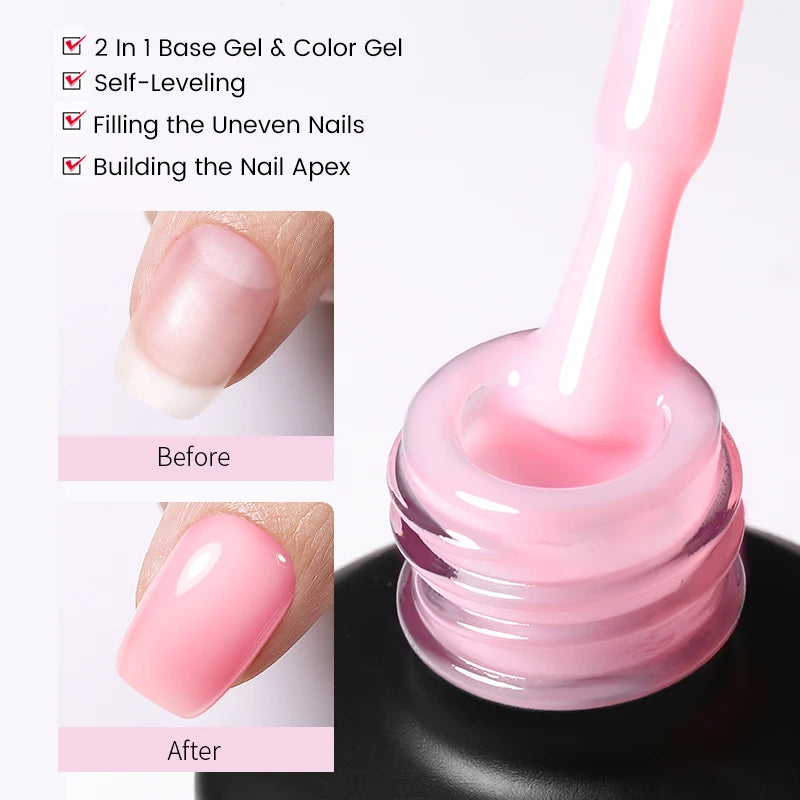 BORN PRETTY Milky Pink Rubber Base Gel Nail Polish Glitter 15ml Semi-Permanent Varnish Soak Off Self Leveling UV LED Gel - She Vibess By C2P