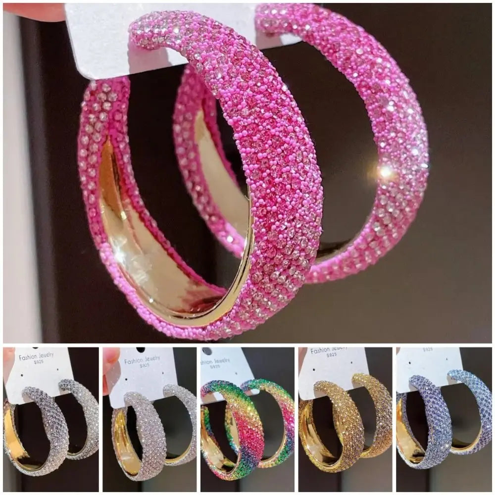 Exaggerate Shiny Rhinestones Big Hoop Earrings Geometric Round Unique Crystal Earrings Jewelry Accessories Jewelry Gifts - She Vibess By C2P
