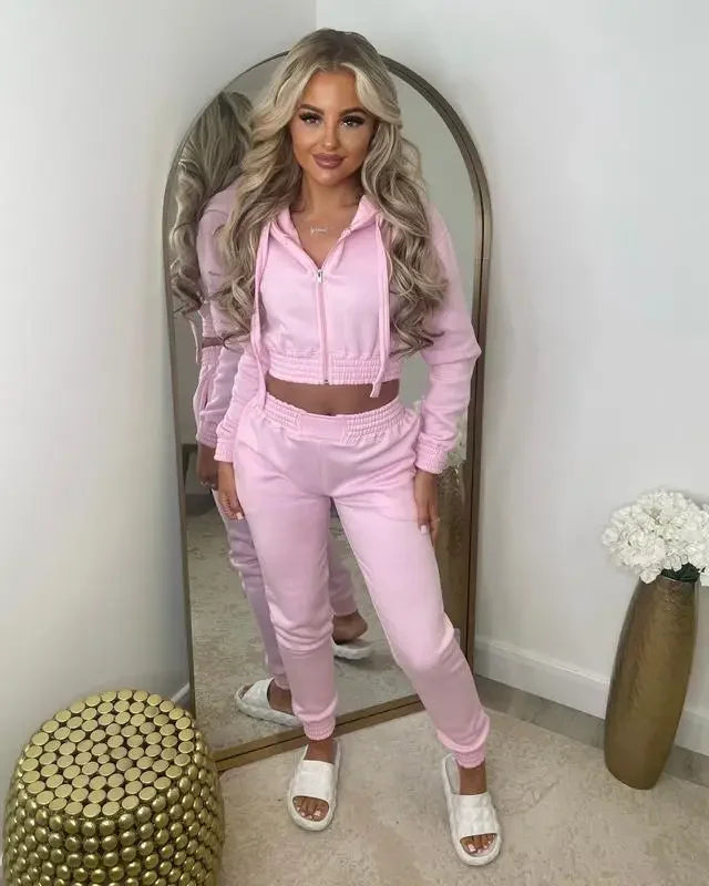 TK6306 Women's Fleece-Lined Sweatshirt Hooded Sporty Casual Suit Cross-Border European And American Style Clothing - She Vibess By C2P