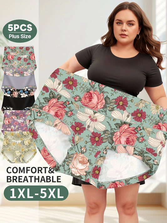5-Pack Plus Size Panties for Women Ladies Multi Color Panties Underwear Breathable Wholesale High Waist Printed Underwear - She Vibess By C2P