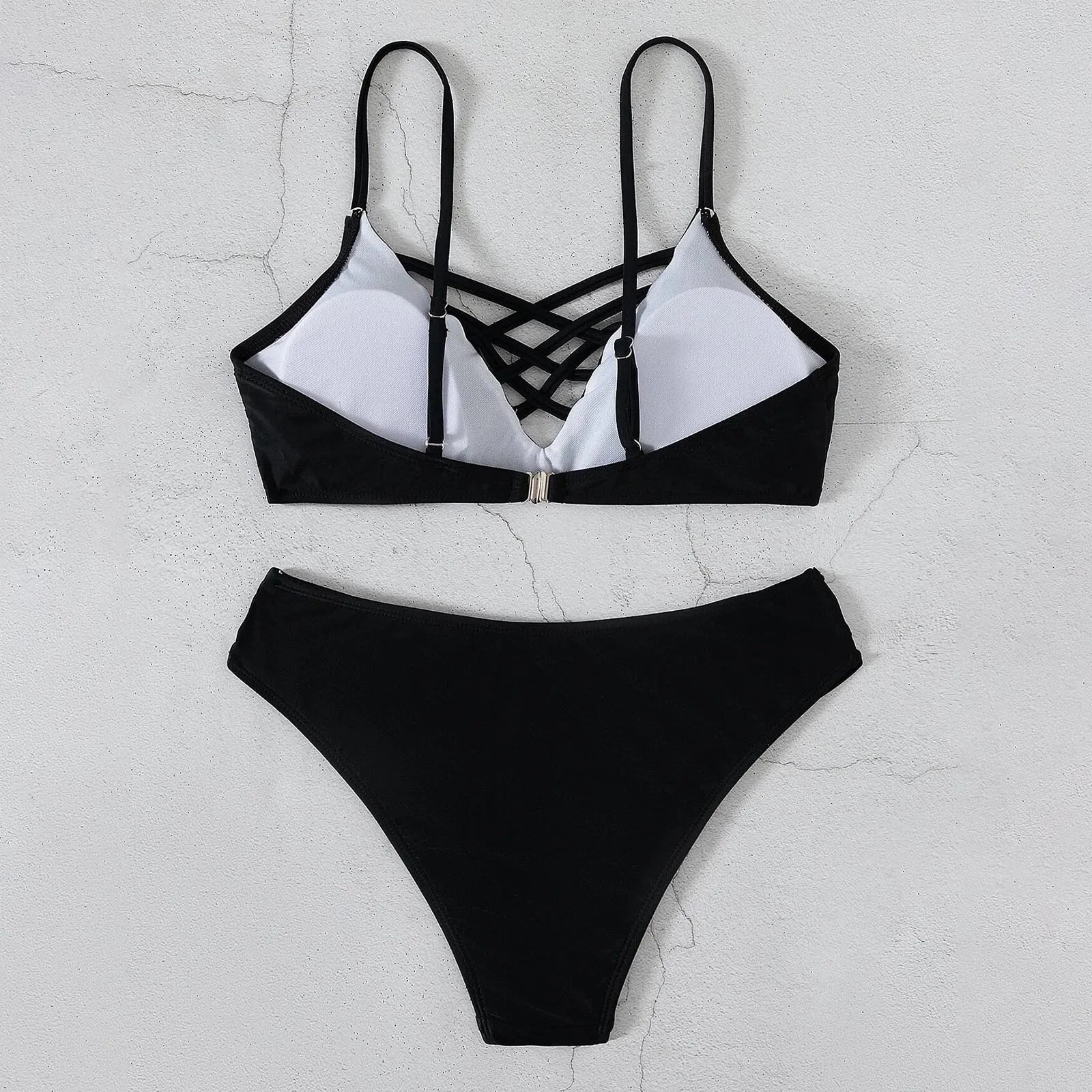 Swimsuits for Ladies Solid Color Hollow Up Swimsuit Women's Beach Temperament Tight Sexy Split Ladies Swimsuits with Shorts - She Vibess By C2P