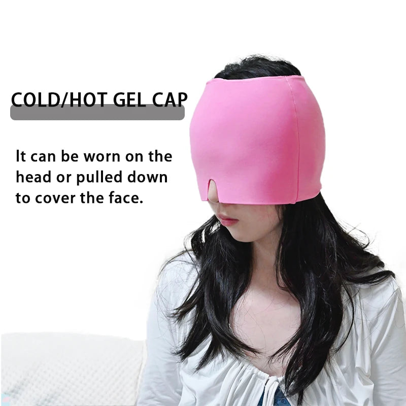 Gel Cold Ice Cap Head Heat Treatment Head Wrap Face Mask Massage Sleep Tool Black and Pink - She Vibess By C2P