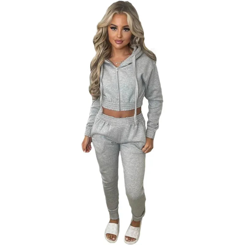 TK6306 Women's Fleece-Lined Sweatshirt Hooded Sporty Casual Suit Cross-Border European And American Style Clothing - She Vibess By C2P