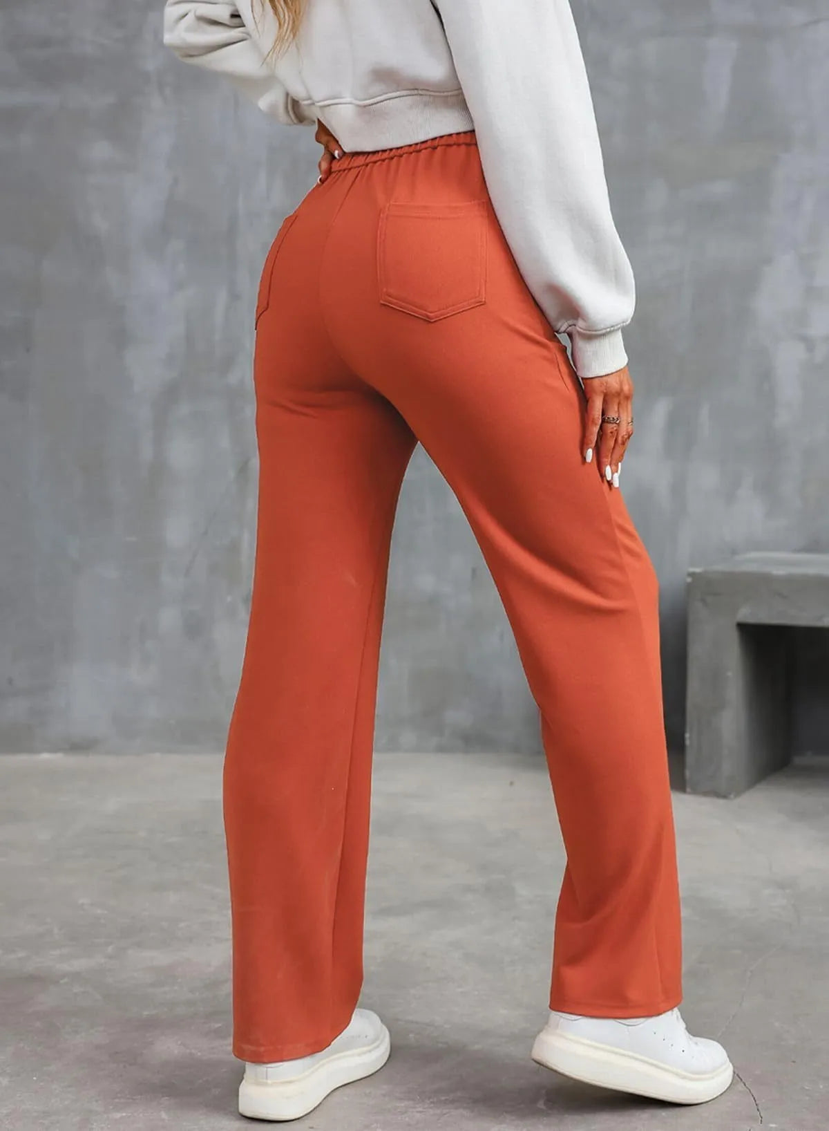 Fashion New Women's Trousers Casual Straight High Waist Button Elastic Daily Office Ladies Multi-Pocket Basic Sweatpants