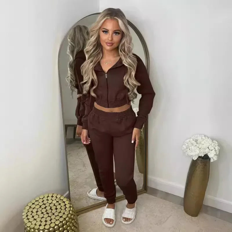TK6306 Women's Fleece-Lined Sweatshirt Hooded Sporty Casual Suit Cross-Border European And American Style Clothing - She Vibess By C2P