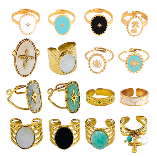 Stainless Steel Rings Open Rings For Women Rings Wide Ring Colorful Geometry Chain Female Rings Jewelry Party Gift Wholesale - She Vibess By C2P