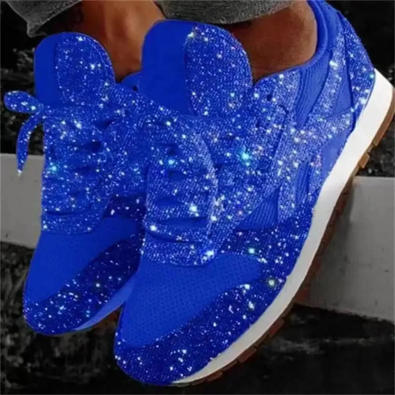 2024 New Women Flat Sneakers Casual Bling Vulcanized Shoes Women Mesh Lace Up Platform Plus Size Fashion Outdoor Woman Shoes - She Vibess By C2P