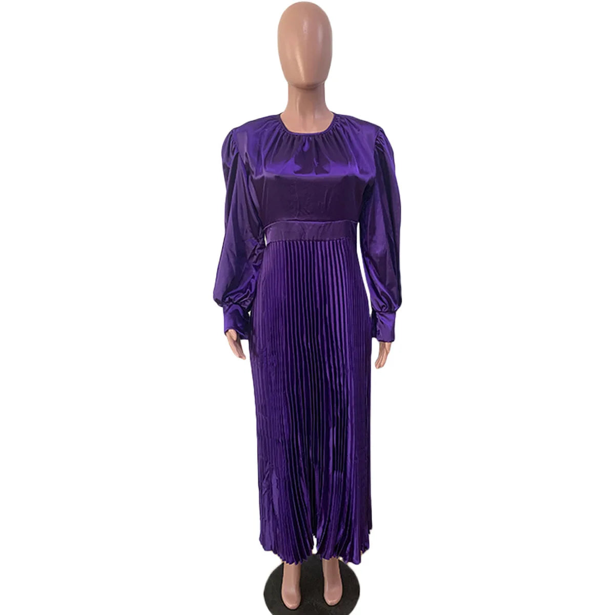 2024 Spring Pleated Loose Fit Maxi Dresses Women Solid Ruched Lantern Sleeve Party Evening Wedding Long Dress Women - She Vibess By C2P
