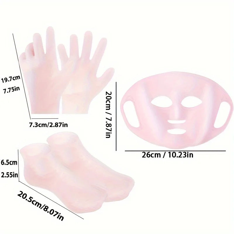 Silicone Skin Care 3-Piece Set - Reusable Moisturizing Mask Set, Gloves, Socks - For Face, Hands and Feet Dry, Cracked Skin, Set - She Vibess By C2P
