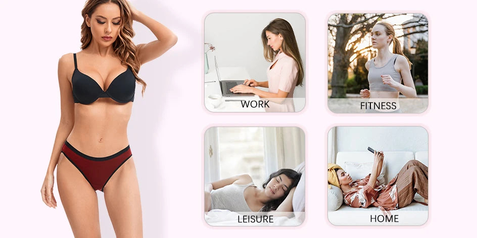 Molasus 6PCS Women High Cut Bikini Panties Breathable & Healthy Cotton Underwear Ladies No Ride Up Underpants Large Size - She Vibess By C2P