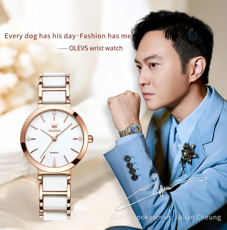 OLEVS Fashion Women Watches Relogio Feminino Luxury Rose Gold Watch Ladies Quartz Wrist Watch Ceramic Strap Clock Reloj Mujer - She Vibess By C2P