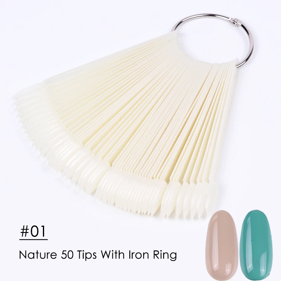 50pcs False Nail Display Tips Clear Nature Color Chart Oval Fan Style UV Gel Polish Swatch Shows Palette Practice Manicure Tools - She Vibess By C2P