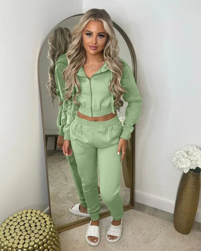 TK6306 Women's Fleece-Lined Sweatshirt Hooded Sporty Casual Suit Cross-Border European And American Style Clothing - She Vibess By C2P