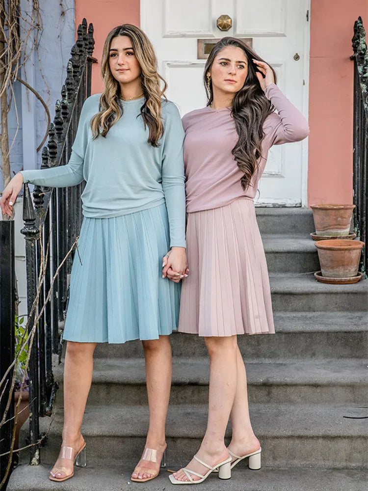 2024 New Women Spring Summer Knitted Skirts Female Classic Pleated Skirt Solid Color Knit Dresses Great Quality Clothes - She Vibess By C2P