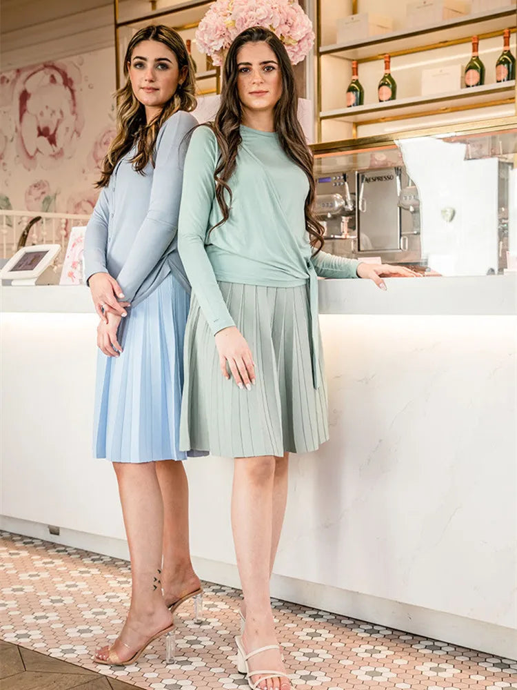 2024 New Women Spring Summer Knitted Skirts Female Classic Pleated Skirt Solid Color Knit Dresses Great Quality Clothes - She Vibess By C2P