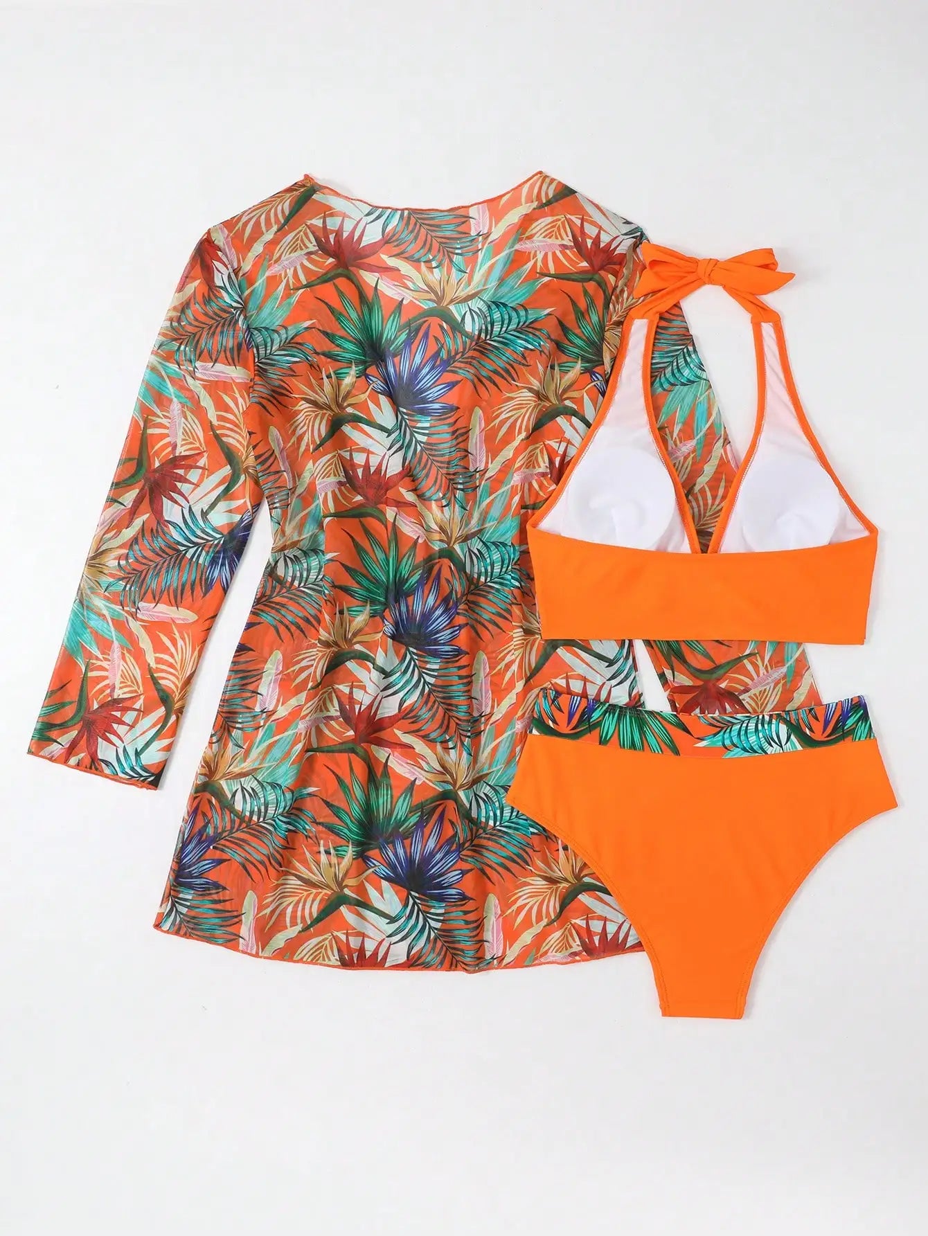 Halter Print Bikini Sets 3PCS Women Swimsuit With Kimono High Waist Swimwear Female Bathers Bathing Swimming Swim Suit Beachwear - She Vibess By C2P