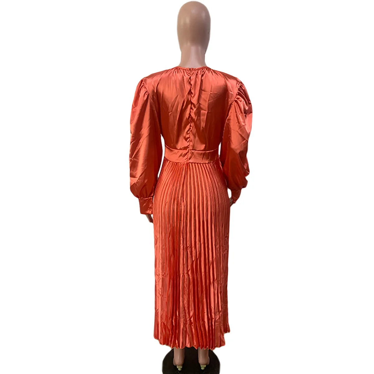 2024 Spring Pleated Loose Fit Maxi Dresses Women Solid Ruched Lantern Sleeve Party Evening Wedding Long Dress Women - She Vibess By C2P
