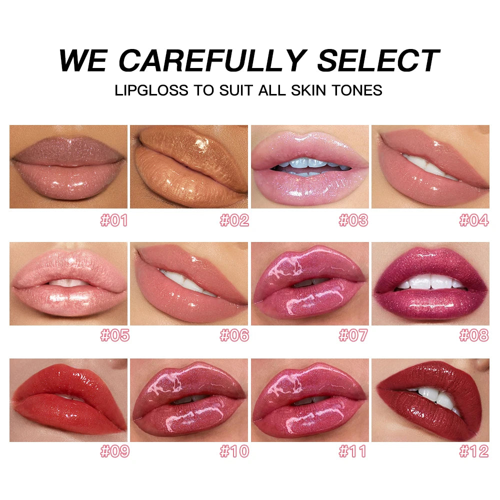 USHAS 12 Colors Glitter Lip Gloss Long Lasting Diamond Pearlescent Metallic Liquid Lipstick Moisturizing Lip Glaze Cosmetics - She Vibess By C2P