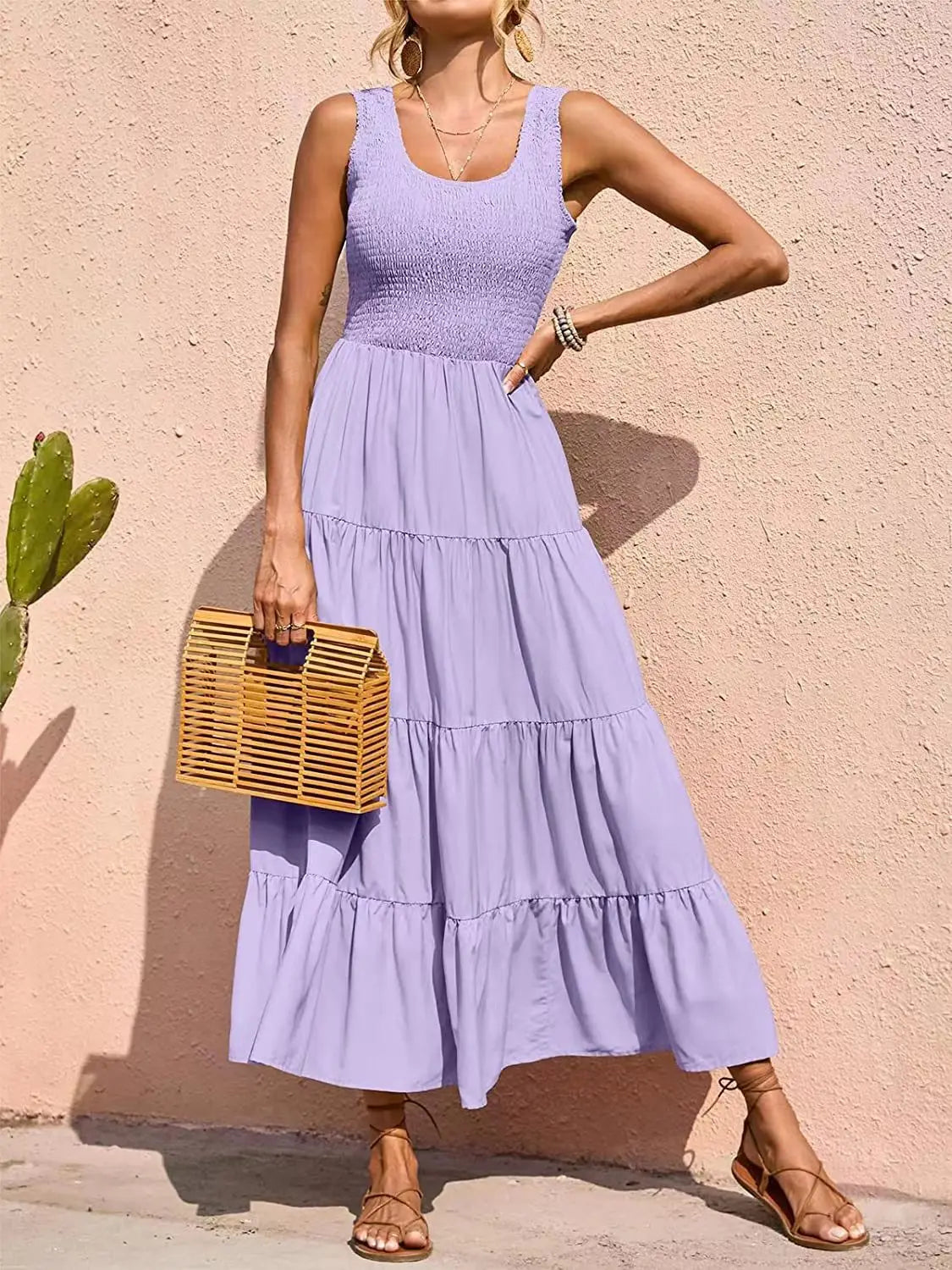 Dresses For Women 2024 Summer Sexy Elegant Sleeveless Floral Solid Color Long Dress Fashion Elastic Waist Beach Party Big Swing - She Vibess By C2P