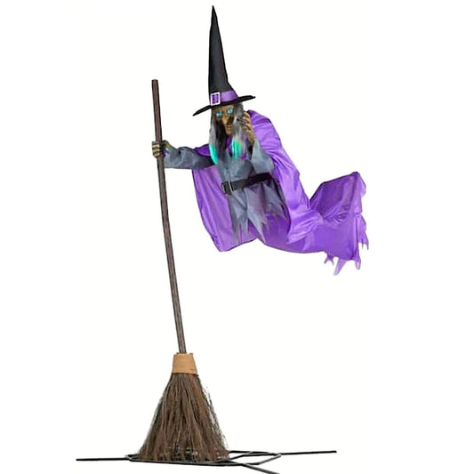 Spooky Halloween Decor Life Size Talking Witch Purple Outdoor Spooky Animatronic Witch Sound Activation Halloween Decoration