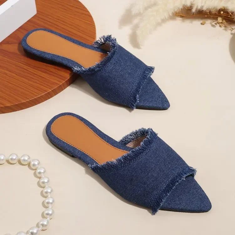 Women Flats Cowboy Slippers Fashion Beach Dress Shoes  Summer Femme Pointed Toe Flip Flops New Casual Slides Zapatos Mujer - She Vibess By C2P