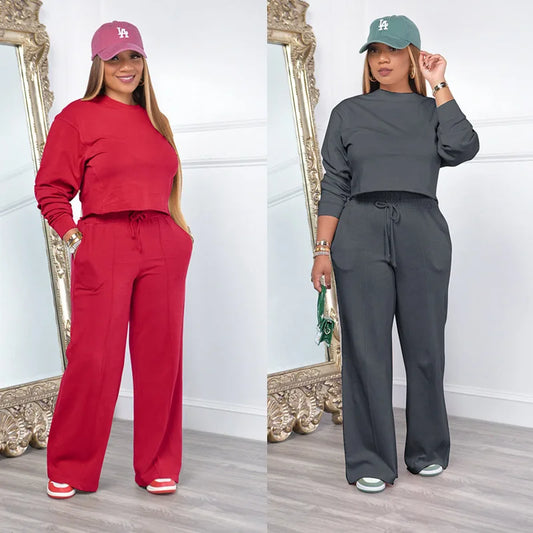 Women Clothing Sets Pullover Top+Pants 2Pcs Suits Winter Thicken Warm Outfits Solid Color Female Casual Tracksuit - She Vibess By C2P