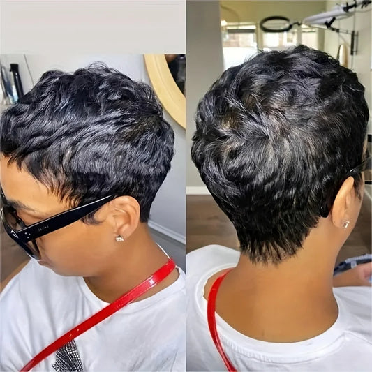 Short Pixie Cut Wig Human Hair For Women Machine Made Wigs With Bangs Colored Wig 180 Density - She Vibess By C2P