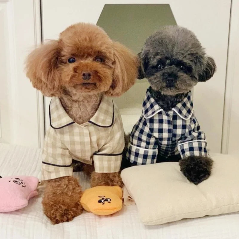 Soft Warm Dog Pajamas Summer Pet Household Clothes Fashion Puppy Shirt Coat Cute Plaid Shirt Pet Jacket Chihuahua Poodle Clothes