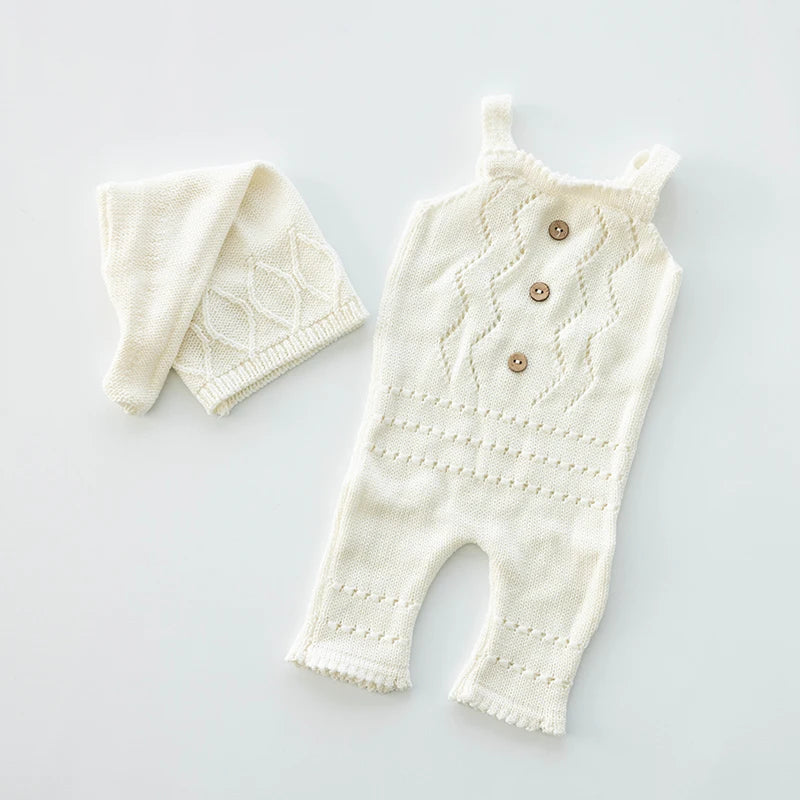 Baby Photography Knitted Clothing Cute Bear Dolls Baby Tassel Pillow Blanket Photo Props Newborn Photo Jumpsuit + Hat Costume - She Vibess By C2P