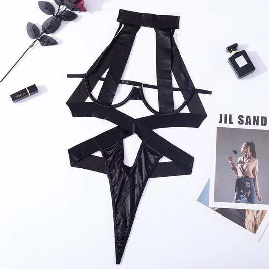 Sexy Lingerie Set Bandage Sexy Lingerie Bodysuit Women Halter Hollow Out Exotic Clothes Black Porn Bottom Sissy Hot Sensual Body-I’m Over 21 - She Vibess By C2P