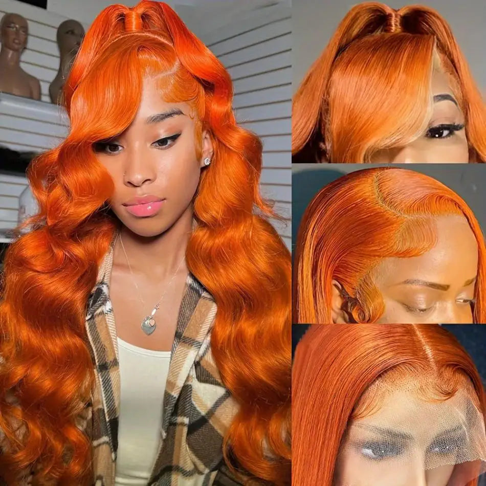 Ginger Orange Body Wave Wigs HD Lace Frontal Wig 13x6 13x4 Human Hair PrePlucked 100% Brazilian Wigs For Women Lace Front Wig - She Vibess By C2P