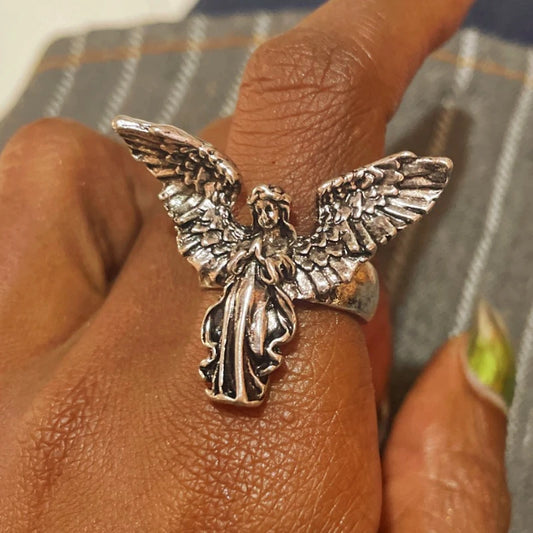 Gothic Vintage Distressed Angel Silver Color Ring Ancient Silver Punk Hip Hop Couple Rings Party Jewelry Gift Anillos Mujer - She Vibess By C2P