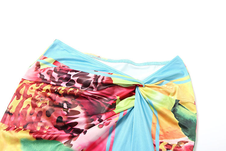 Weird Puss Colorful Leopard Women 2 Piece Set Y2K Beach Vacation Halter Tank Tops+Wrapped Maxi Skirts Matching Vacation Clubwear