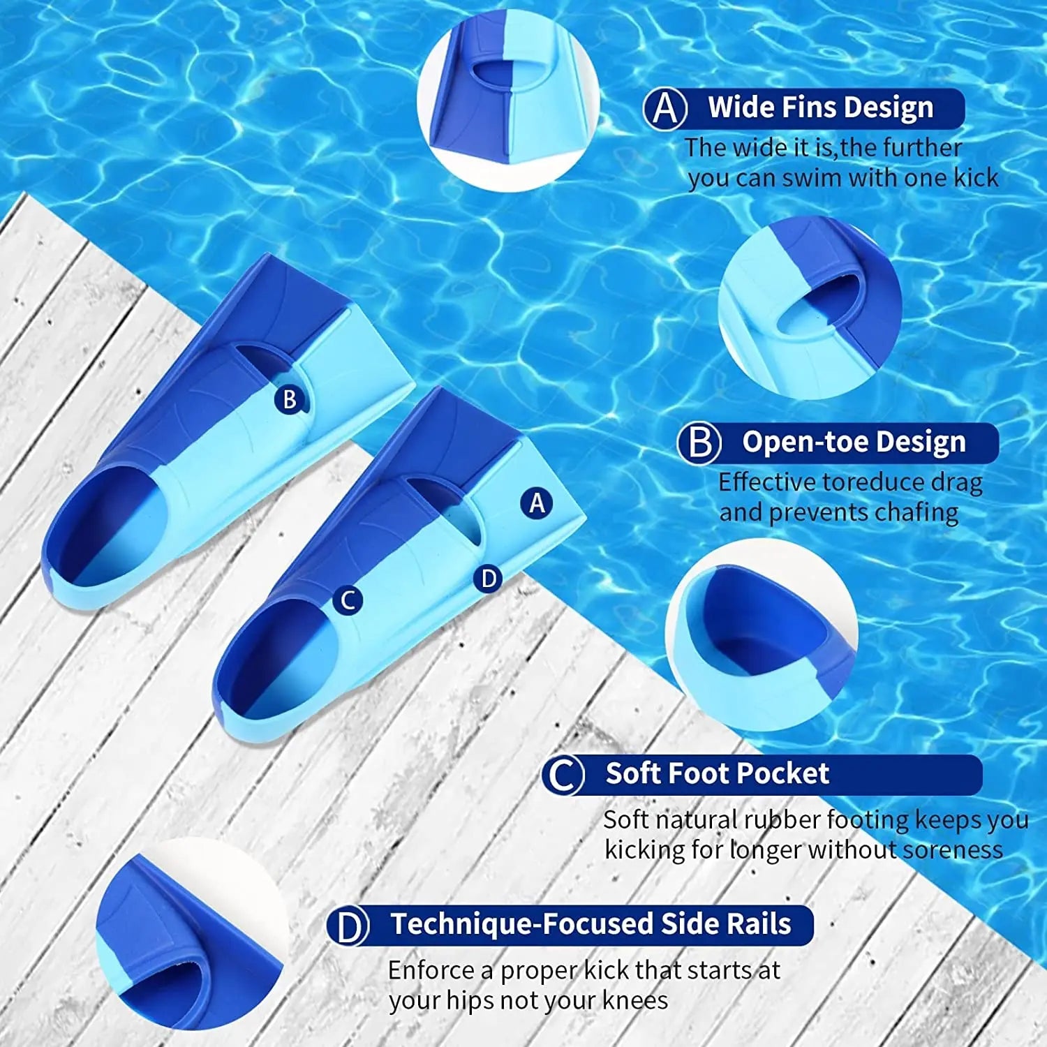 Snorkel Fins Swim Flippers Short Diving Frog Shoes Duck Webs Adjustable Silicone Professional Men Women Youth Kid Equipment Set - She Vibess By C2P