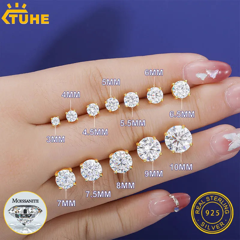 TUHE Unisex Classic Round Moissanite Earring For Women Jewelry 5MM/6MM/7/MM Silver 925 Fashion Earrings Women Gift - She Vibess By C2P