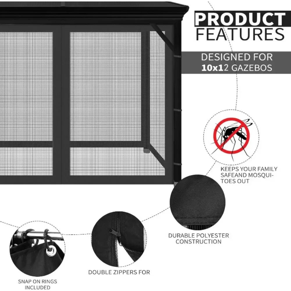 10' x 12' Outdoor Mesh Netting Screen 4-Panel Sidewall with Zipper Gazebo Universal Replacement Mosquito Netting - She Vibess By C2P