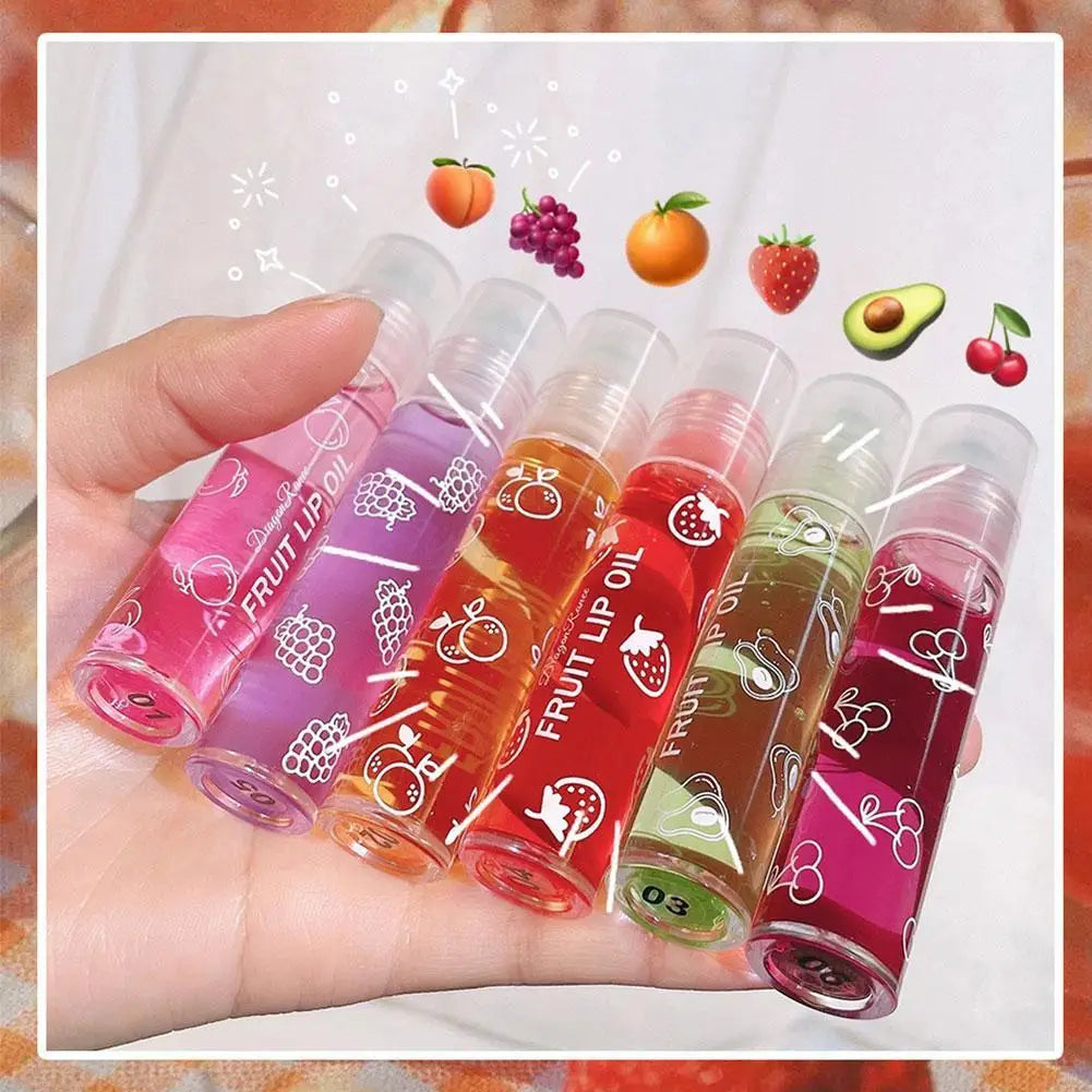 6 Colors Roll-on Fruit Essence Lip Balm Lip Oil Lip Moisturizing Mirror Primer Lip Lipstick Hydrating random Gloss Transparent - She Vibess By C2P