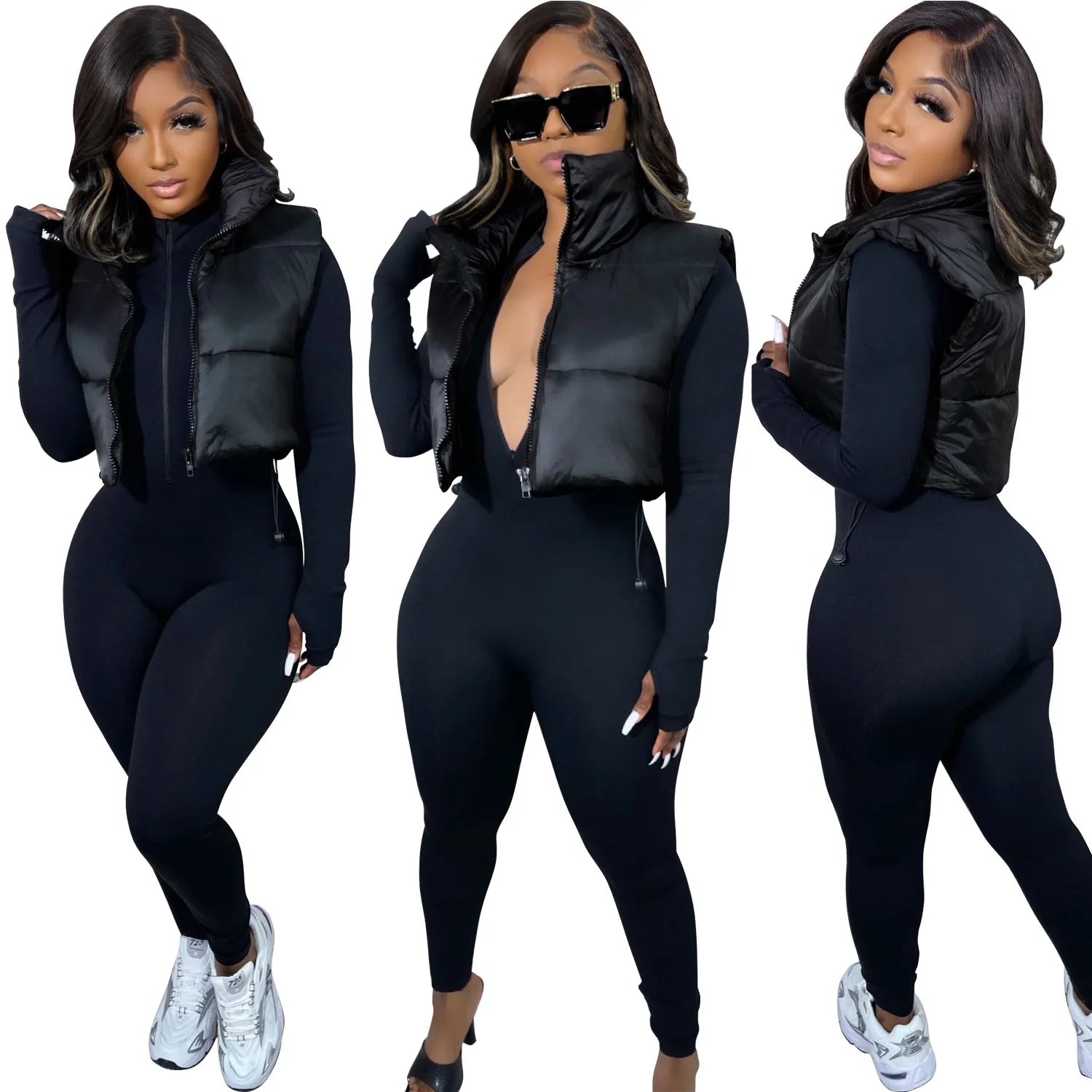 Women's Winter Vest Fashion Faux Leather Padded Jacket Coat Vintage PU Black And White Female Short Waistcoat Chic Clothes Tops - She Vibess By C2P