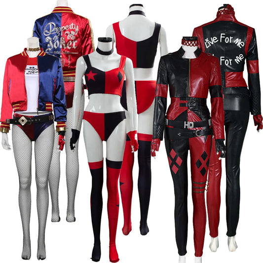 Movie Super Villain Fantasy Female Quinzel Cosplay Costume Black Red Jacket Coat Pants Women Halloween Carnival Disguise Suit-I’m Over 21 - She Vibess By C2P
