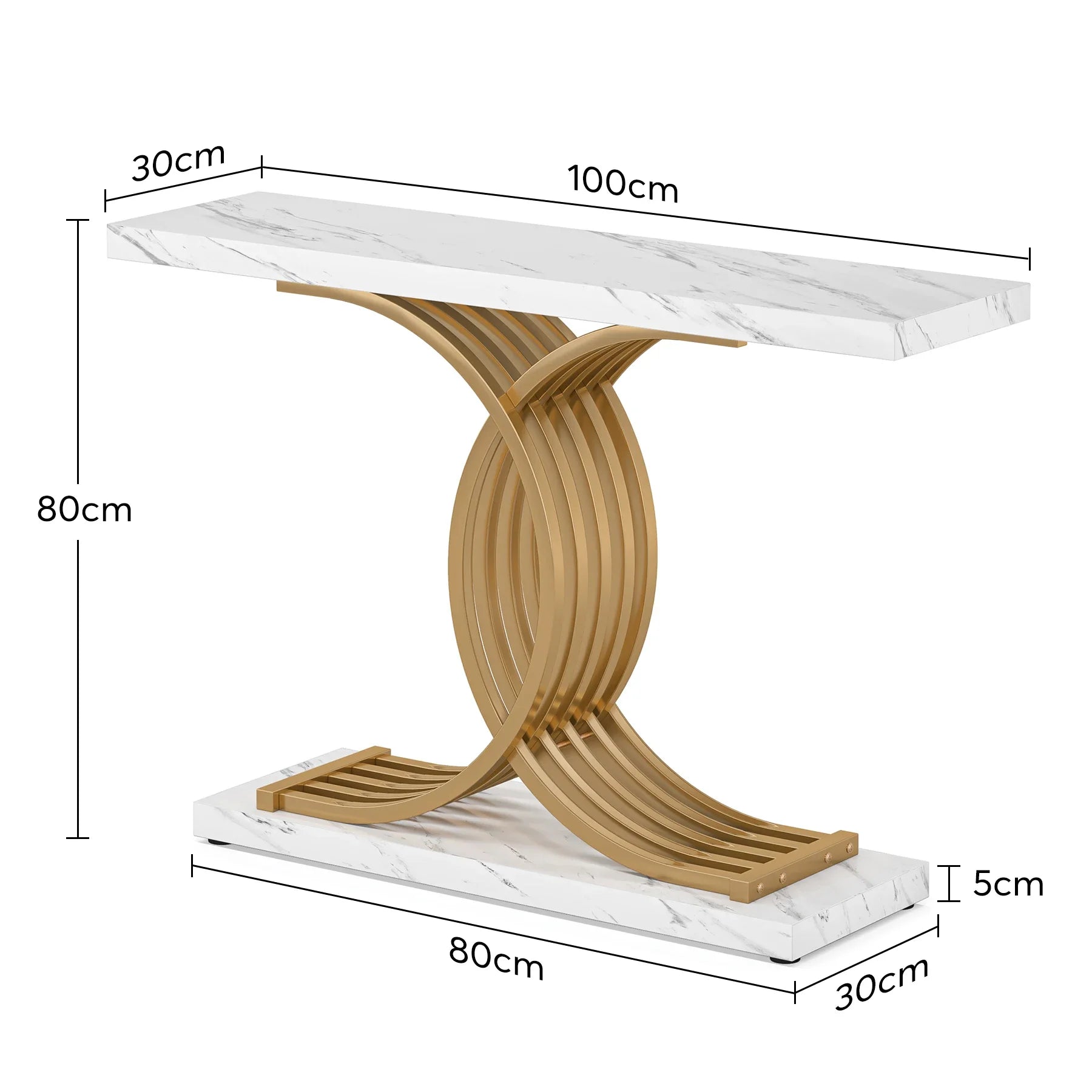 Tribesigns Gold Entryway Table, Modern 39-Inch Console Faux Marble Narrow Wood Sofa with Geometric Metal Legs - She Vibess By C2P