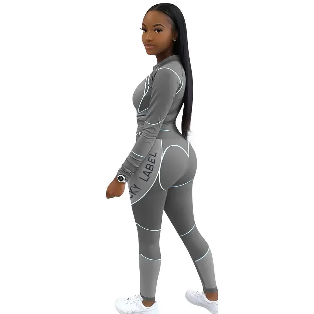 Casual Women's Long Sleeve Hoodie Set Printed Fashion Autumn Sportswear Two Pieces Outfit Comfortable Streetwear Style - She Vibess By C2P