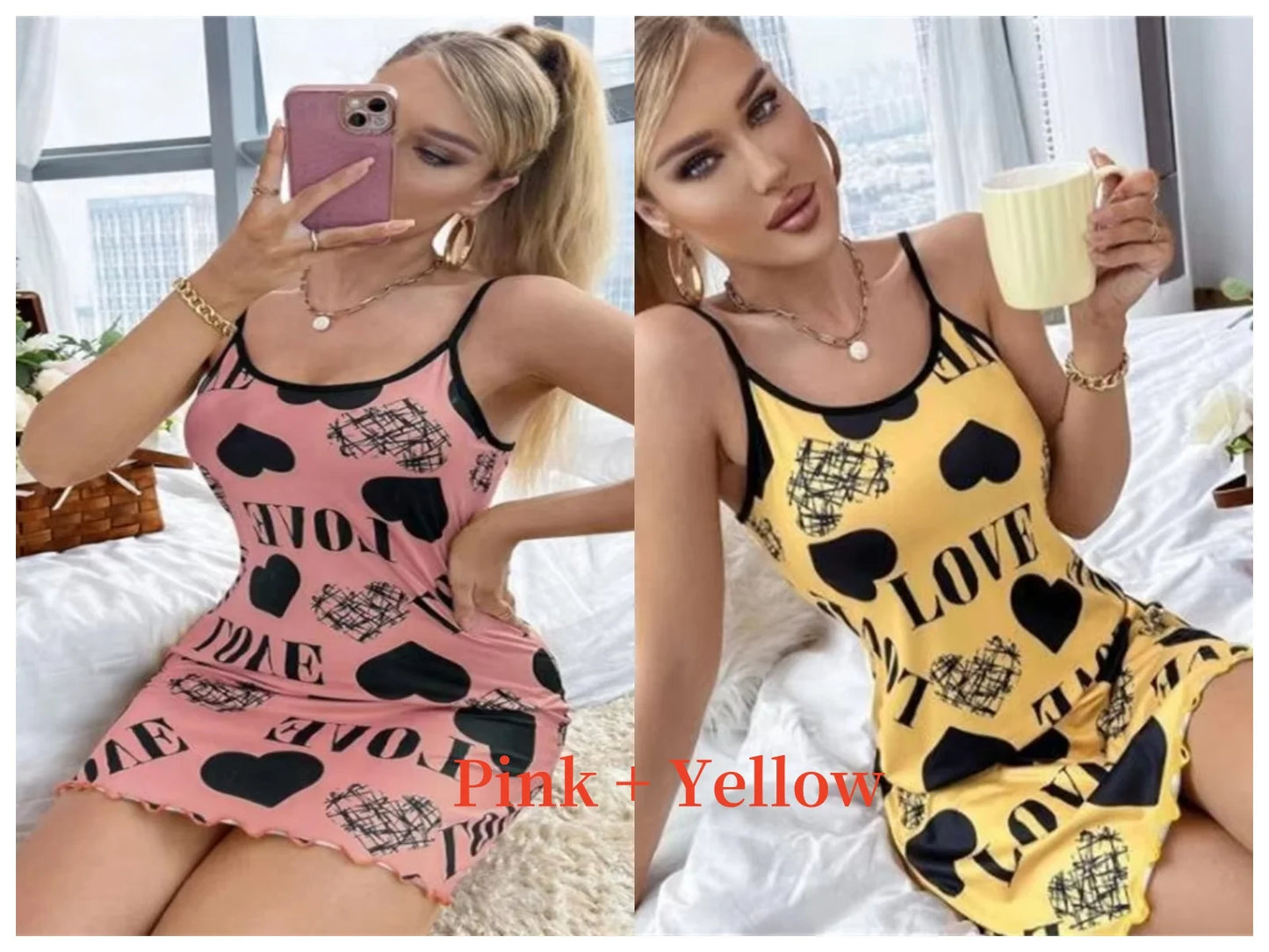 Summer New Women's Nightgown Beauty Back Thin Section Of Home Wear Sexy Halter Short Skirt Love Cartoon Cute Printing Pajamas - She Vibess By C2P