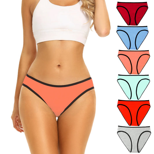 Molasus 6PCS Women High Cut Bikini Panties Breathable & Healthy Cotton Underwear Ladies No Ride Up Underpants Large Size - She Vibess By C2P