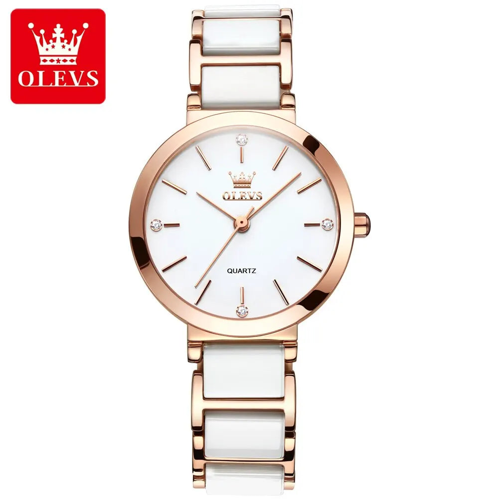 OLEVS Fashion Women Watches Relogio Feminino Luxury Rose Gold Watch Ladies Quartz Wrist Watch Ceramic Strap Clock Reloj Mujer - She Vibess By C2P