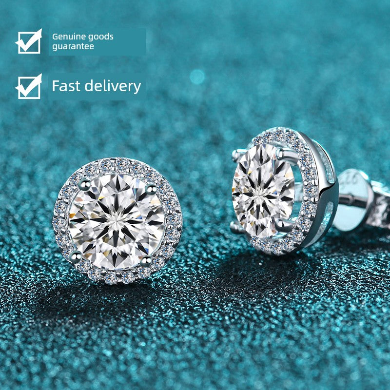 Genuine Goods Moissanite Stud Jewelry Earrings for Women Classy round Bag Diamond Earrings Special-Interest Earrings Silver Earrings Bone Nail Birthday Gift - She Vibess By C2P