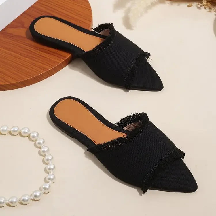 Women Flats Cowboy Slippers Fashion Beach Dress Shoes  Summer Femme Pointed Toe Flip Flops New Casual Slides Zapatos Mujer - She Vibess By C2P