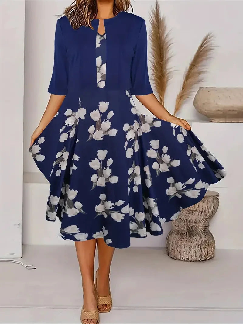 2024 Europe and the United States autumn new women's long dress two-piece set of floral print round neck dress coat women - She Vibess By C2P