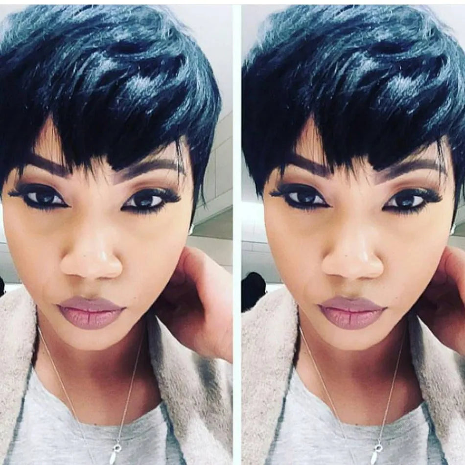 Short Pixie Cut Wig Human Hair For Women Machine Made Wigs With Bangs Brazilian Human Hair Wigs Cheap Pixie Cut WigsOn Sale - She Vibess By C2P