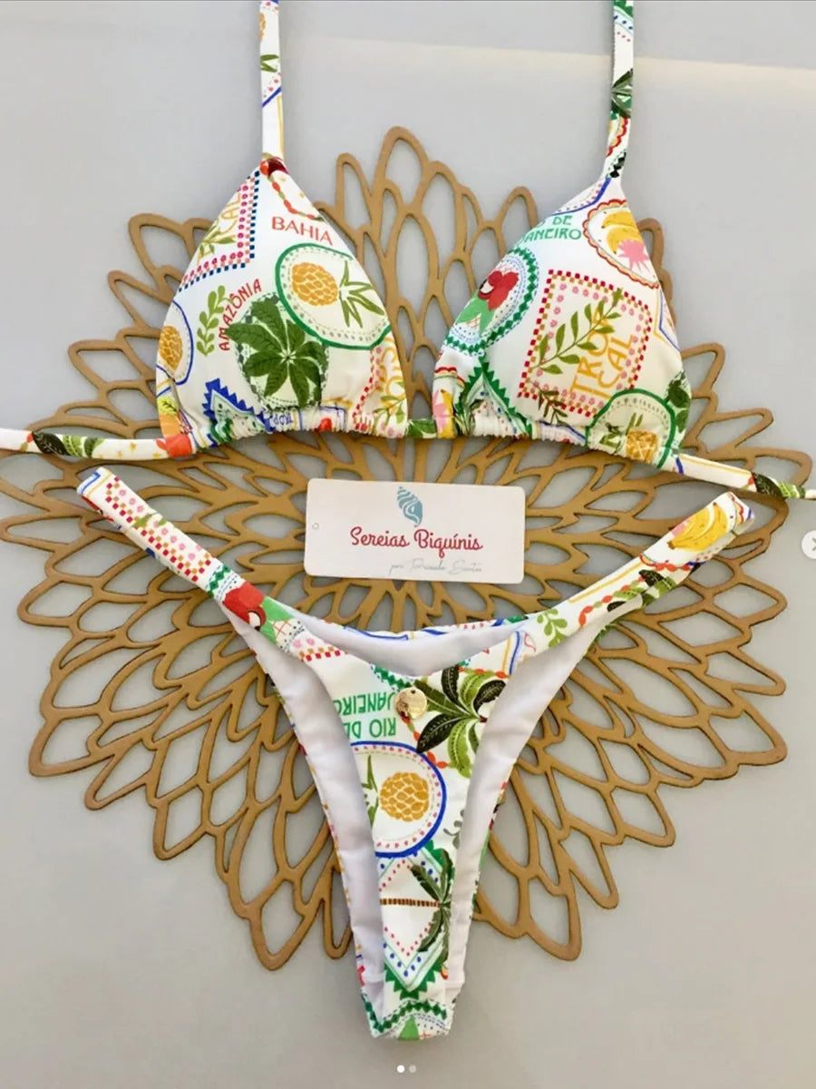 2025 New Sexy Retro Prints Brazilian Mciro Bikini Women Swimsuits Lace-up Swimwear Backless Biquini Swimsuits Beachwear - She Vibess By C2P