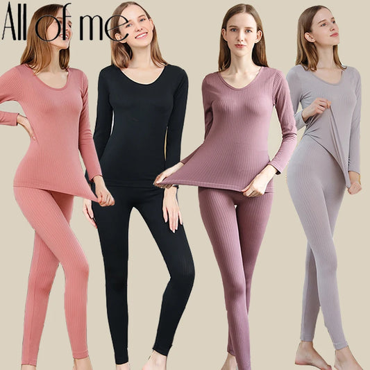 1 Set Warm Thermal Underwear Sexy Ladies Intimates Long Johns Women Shaped Sets Female Middle Collar Thermal Shaping Clothes - She Vibess By C2P